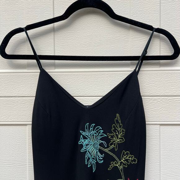 Y2K BCBGMAXAZRIA Embroidered Floral Spaghetti Strap Asymmetrical Midi Dress XS - Picture 2 of 14